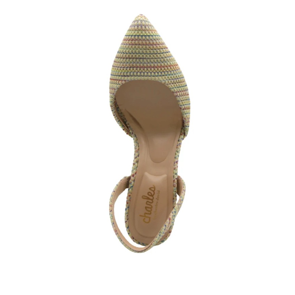 NIB $99 MSRP Charles by Charles Natural Woven Striped Iniko Slingback Heels - Picture 4 of 9